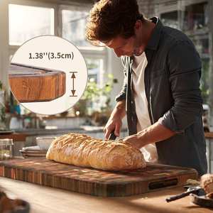 Tabla de cortar multifuncional ECO GO de madera de acacia grande, bloque de carnicero de grano final con ranura para jugos, asas reversibles, 100% reversible - Product Image 5