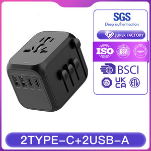 Konverter stop kontak Charger perjalanan fungsi cepat internasional dengan 2 <span class=keywords><strong>Adaptor</strong></span> daya USB untuk Laptop kompatibel dengan US/EU/AU/UK