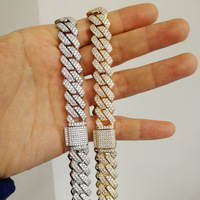 Kalung Rantai Cuban Pria 14mm Model Box-Clasp Berlapis Emas dengan Zirkon, Perhiasan Hip Hop untuk Pertunangan, Desain Geometris
