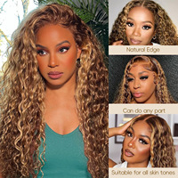 Perruque bouclée 180% Jerry Curl marron et blonde sans dentelle, modèle 13*4 4/27 JC Foreign Trade