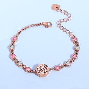 Bracelet diffuseur d'huiles essentielles pour femme en acier inoxydable, pavé de zircone cubique |   Répulsif anti-moustiques aromathérapeutique pour fêtes - Product Image 5