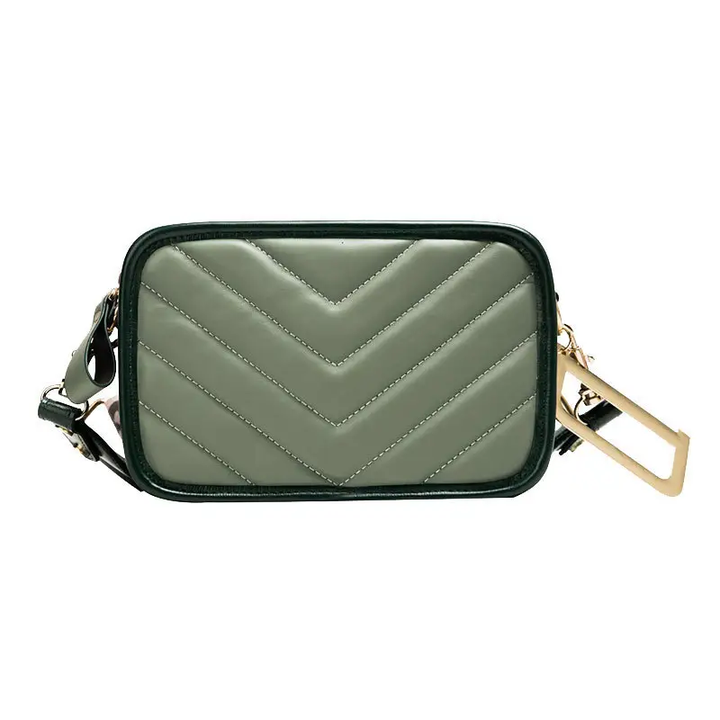 グリーンシンプルなデザイントレンディな刺繍ワイドストラップPUレザーガールズクロスボディショルダーバッグ
