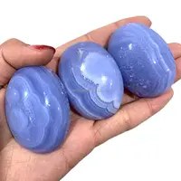 Personalize pedra preciosa natural grande esculpida à mão azul natural renda agate pedra palma para drenagem