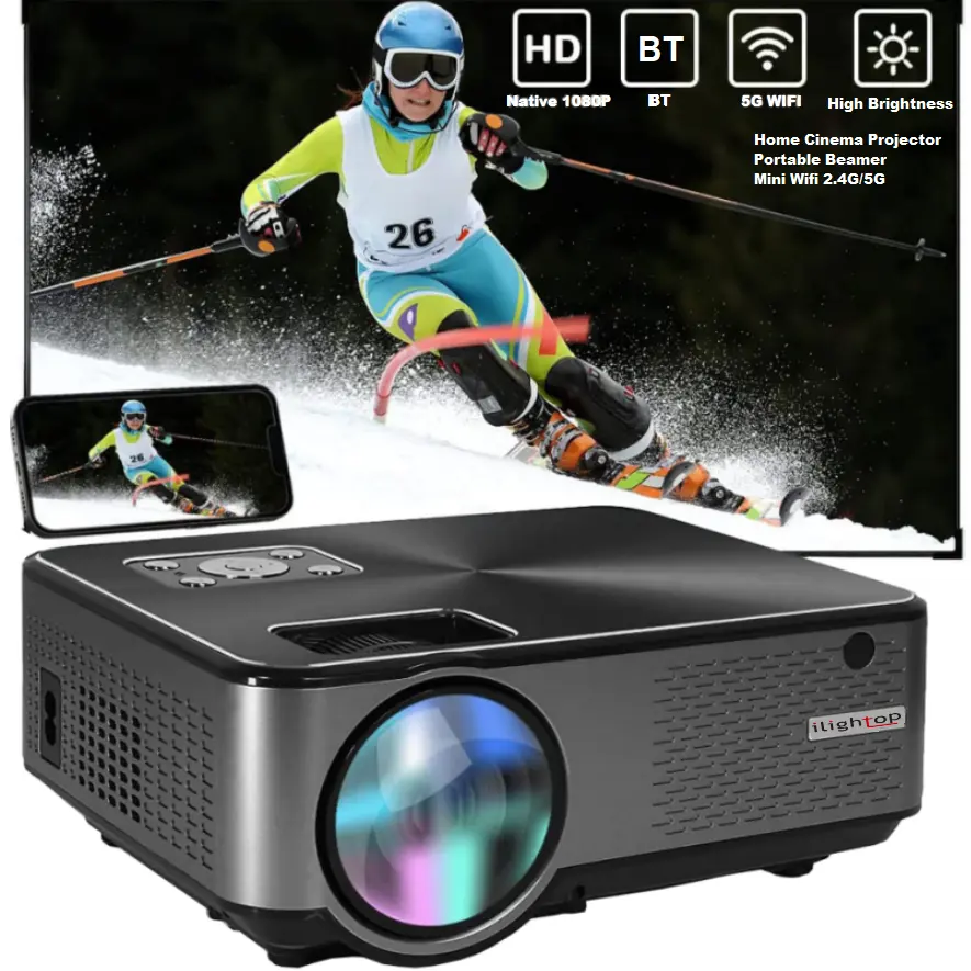 iLightop Native 1080P FHD Projectors Wireless Mini Portable Movie LED Beamer LCD Video Projecteur Android with Projection Screen