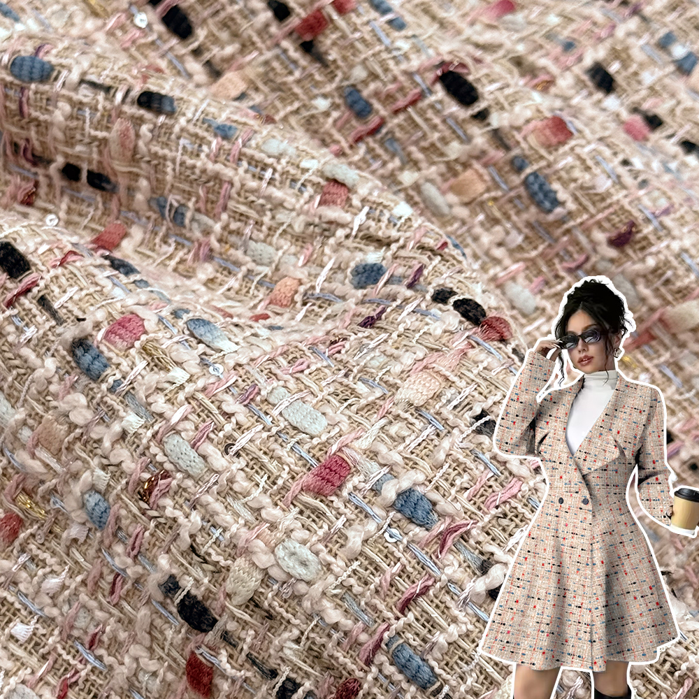100% Polyester Pink Woven Tweed Fabric Sufficient Inventory for Sofas Bags Throw Pillows Dresses Other Fashionable Items Ships