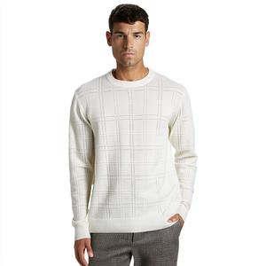 Maglione traforato Plaid tonale da uomo maglione girocollo a manica lunga in lana Merino - Product Image 6