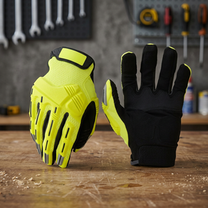 High Visibility Yellow PU Safety <b>Gloves</b> With Textured Fingertips Anti-Slip <b>Knit</b> Wrist General Purpose - Product Image 2