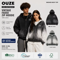 Sweat à capuche zippé pour homme, effet délavé, 420 g/m², style vintage, streetwear américain, coupe oversize, avec logo personnalisé