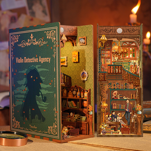 Tonecheer <span class=keywords><strong>Violon</strong></span> Detective Agency DIY Book nook Bookshelf Insert book nook avec lumière led DIY booknook kit dollhouse - Product Image 1