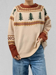 Usine cèdre flocon <span class=keywords><strong>de</strong></span> neige motif chandails tricotés imprimé fleuri européen et américain <span class=keywords><strong>pull</strong></span> chaud O cou <span class=keywords><strong>pull</strong></span> <span class=keywords><strong>de</strong></span> noël femmes - Product Image 2