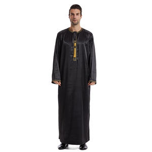 Plaine Noir Blanc Gris Bleu Couleur O Cou Avant Gland Eid Pray Vêtements Robes Arabes pour Hommes - Product Image 1