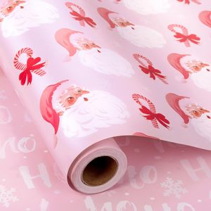Yarcony Christmas Gift <b>Wrapping</b> <b>Paper</b> Pink Santa Bows Reversible 46.8 Sq Ft Recyclable For Holiday Craft - Product Image 1