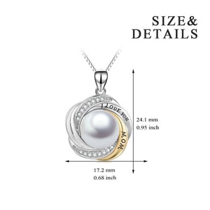 Collana pendente in argento Sterling 925 due toni incisa I Love youa mamma con perla bianca - Product Image 2