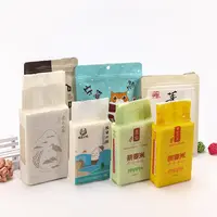 Minfly कस्टम डिजिटल मुद्रण प्लास्टिक गर्मी सील वैक्यूम चावल बैग के विभिन्न आकार में संभाल के साथ फ्लैट नीचे 8 पक्ष सील बैग