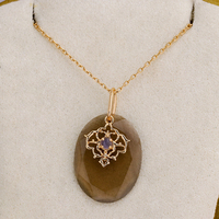 Pendentif Mlluki en argent sterling 925 plaqué or 14 carats avec pierre précieuse en cordierite et quartz dentelle de forme géométrique en œuf