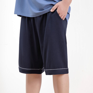 Pur coton pyjamas hommes été mince demi-longueur pantalon décontracté maison vêtements lâche jeunes et d'âge moyen sommeil grand pantalon - Product Image 1