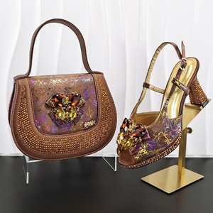 Elegant Ladies' Purple Shoe &amp; Handbag Set with <strong>Sparkling</strong> Rhinestones Artistic Print <strong>Heels</strong> with Purse Perfect Shoes Bag Set - Product Image 6