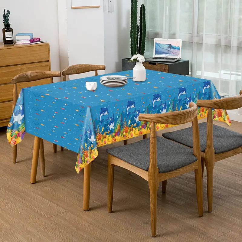 New Underwater World Dolphin Marine Theme Party Tablecloth Disposable Party Supplies Decoration Festival Decor Accessories