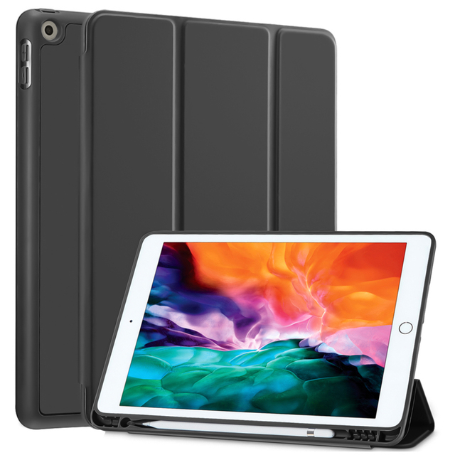 Custom Protective PU Leather Tablet Cover Case for iPad 9.7 Inch 5th/6th Gen Folio Stand Business Pencil Holder Trifold Stand