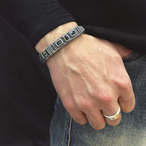 Nouveau bracelet en zircon pour homme, style chinois chic, motif tressé en herbe Tang, bracelet carré, bijoux de style hip-hop - Product Image 2
