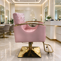 Ensemble de chaises de salon roses, chaise de coiffeur avec bac à shampooing, cadre doré, mobilier de salon en cuir PU rose