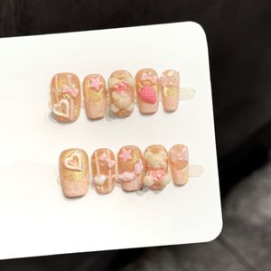 Uñas Postizas Kawaii 3D con Diseño de Mariposa, Oso y Fresa, Reutilizables, Hechas a Mano, Venta al por Mayor, 10 Piezas, Puntas de Uñas Acrílicas - Product Image 1