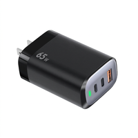 Chargeur mural GaN en gros pour ordinateur portable, 2 ports Type-C, 1 port USB-A, 65W max, QC PD, pour téléphones mobiles
