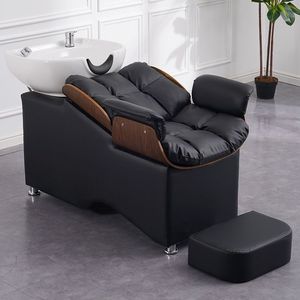 Champú de salón de belleza de diseño moderno, Unidad de retrolavado, estación de fregadero, fregadero de cerámica inclinable con asiento ajustable <span class=keywords><strong>para</strong></span> cama de lavado de cabello - Product Image 1