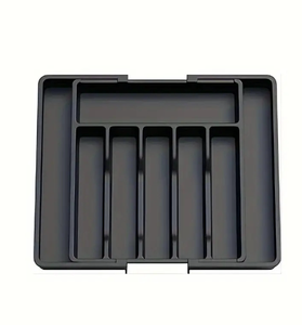 Organisateur de tiroir en plastique extensible à double niveau sans BPA moderne, type debout, plateau à ustensiles pour la cuisine, rangement pour couverts - Product Image 2