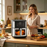 Freidora de Aire Digital Anbolife de 6.5L, 1600W, Pantalla Táctil LED, 8 Ajustes Preestablecidos OneTouch, Sin Aceite, con Ventana y Cesta Antiadherente, OEM/ODM