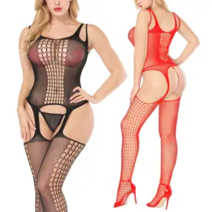 Sexy Thiết Kế Màu Đen Trưởng Thành Cơ Thể Thả Red Bodystocking