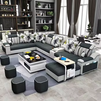 Ensemble de canapé-lit sectionnel en tissu capitonné en forme de L pour salon moderne avec fonctions de massage gonflables extensibles