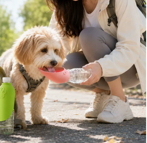 Botella de Agua Portátil para Perros con Adaptador de Silicona, Bebedero para Mascotas, Tazón de Agua para Perros para Viajes y Paseos al Aire Libre - Product Image 1