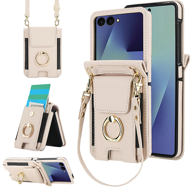 Ring Holder Premium Leather Mobile Phone Back Cover for Samsung Galaxy Z Flip 3 4 5 6 7 Card Holder Foldable Phone Case