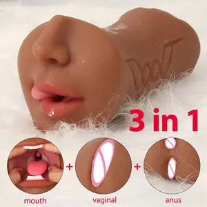 Mainan seks untuk pria 3 In 1 saku Pussy Vagina buatan 3d bertekstur Vagina dan mulut Vagine mainan seks untuk pria produk seks