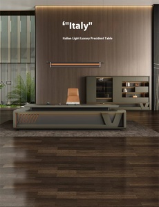 Escritorio de oficina ejecutivo de gama alta personalizado, mesa de director en forma de L con panel de estilo de madera para muebles de oficina modernos - Product Image 5