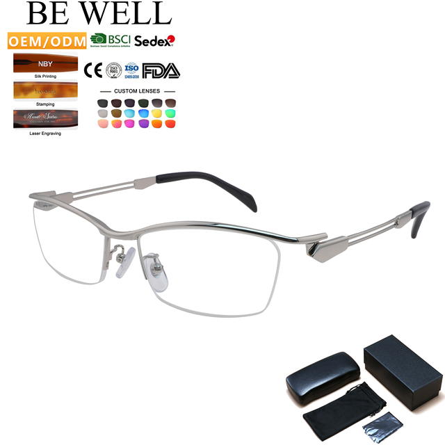 Titanium Unisex Glasses Frame Lightweight Vintage Animal Square Half-Rim Semi-Rimless Anti-Blue Light Optical Eyeglasses Eye