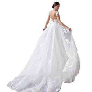 Hot Bán Sang Trọng Trắng Wedding Dress Cho Cô Dâu Hiện Đại A-Line V Cổ Với Sexy Hoa Ren Thêu Ren-up Trở Lại Thiết Kế - Product Image 5