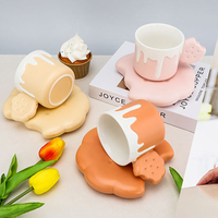 Tasse à café en céramique avec anse et soucoupe, vente en gros, 240 ml, tasse à café créative et mignonne en forme de biscuit