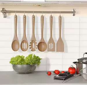 Migliore qualità drop Shipping 6 pezzo utensile da cucina cucchiaio di bambù spatola di miscelazione cucina set di strumenti di cottura