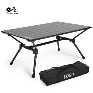 Outdoor Alumínio Egg Roll Table Top Altura ajustável Folding Camping mesa portátil com saco de armazenamento