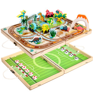 Ensemble de train en bois <span class=keywords><strong>2</strong></span>-en-1 de haute qualité CE CPC avec jeu de combat de football, jouet éducatif pour enfants, blocs de circulation et dinosaures - Product Image 1