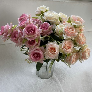 BF-RS37 <span class=keywords><strong>Rose</strong></span> d'angolo in seta dorata fatte a mano con 12 teste, fiori artificiali in tessuto spazzolato, decorazione per la casa, hotel, ornamento di San Valentino, lunghi - Product Image 1
