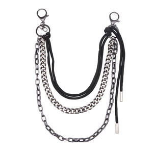Black <b>Rope</b> Waist <b>Chain</b> With Metal <b>Chains</b> For Pants Hip Hop Style Daily Wear Zinc Alloy Material Multiple Belt Loops - Product Image 5