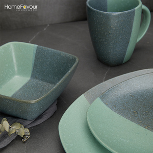 Bleu nordique vaisselle four en céramique émaillée salade plat rond assiette vaisselle ensemble - Product Image 6