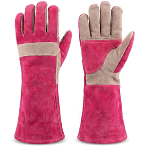 Gants en cuir résistants à la chaleur, 14 pouces, manchette droite, résistance à l'abrasion thermique, gants de sécurité polyvalents, rose - Product Image 1