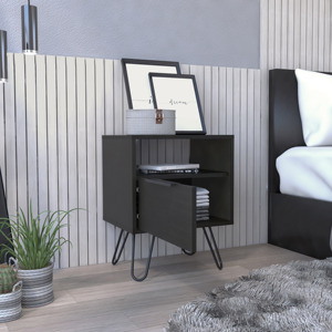 Augusta Nightstand Single Door Cabinet Hairpin Legs <b>Black</b> <b>Side</b> <b>Table</b> End <b>Table</b> - Product Image 2