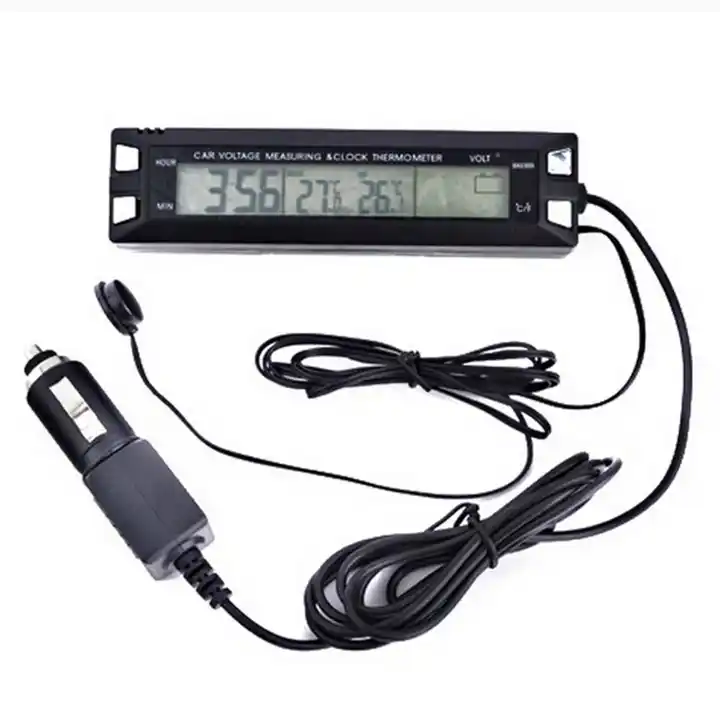 12V 24V Car Thermometer LCD Digital Indoor Outdoor Vehicle Voltage Monitor  Clock Car Temperature Meter Voltmeter Cable Sensor