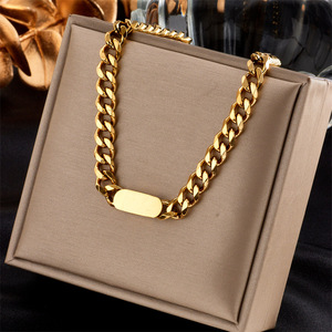 European American Style Retro Gold Plated Stainless Steel Chain Square Punk Necklace N935 Gold N936 Silver - Product Image 3