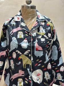 Conjunto de Pijama de Algodón Negro Estampado, Fabricante de Pijamas de Algodón con Estampado Personalizado, Manga Larga y Pantalones, Conjunto de Pijama para Mujer - Product Image 3